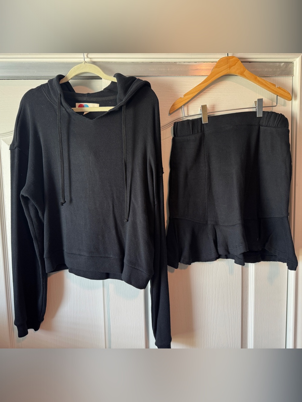 FreePeople Beach Knot Black Cropped Hoodie & Skirt Set